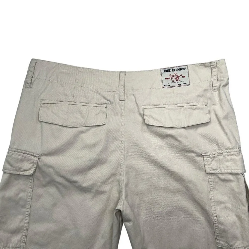 True Religion Cargo Shorts Men's Size 36 Cream Casual‎ Classic Summer Cotton